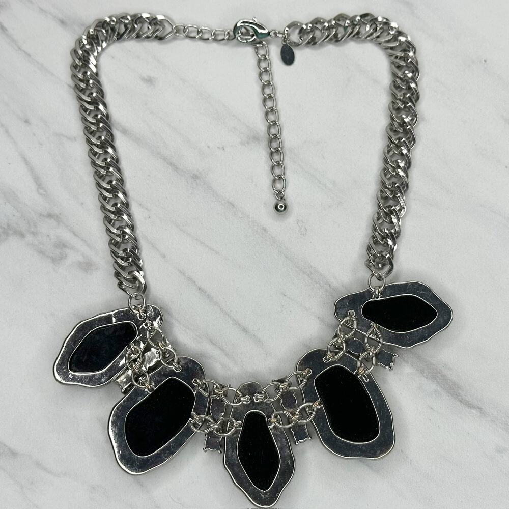 Chico's Iridescent Faceted Bib Statement Necklace Silver Tone 17.75-21.5" โจ - Picture 4 of 10